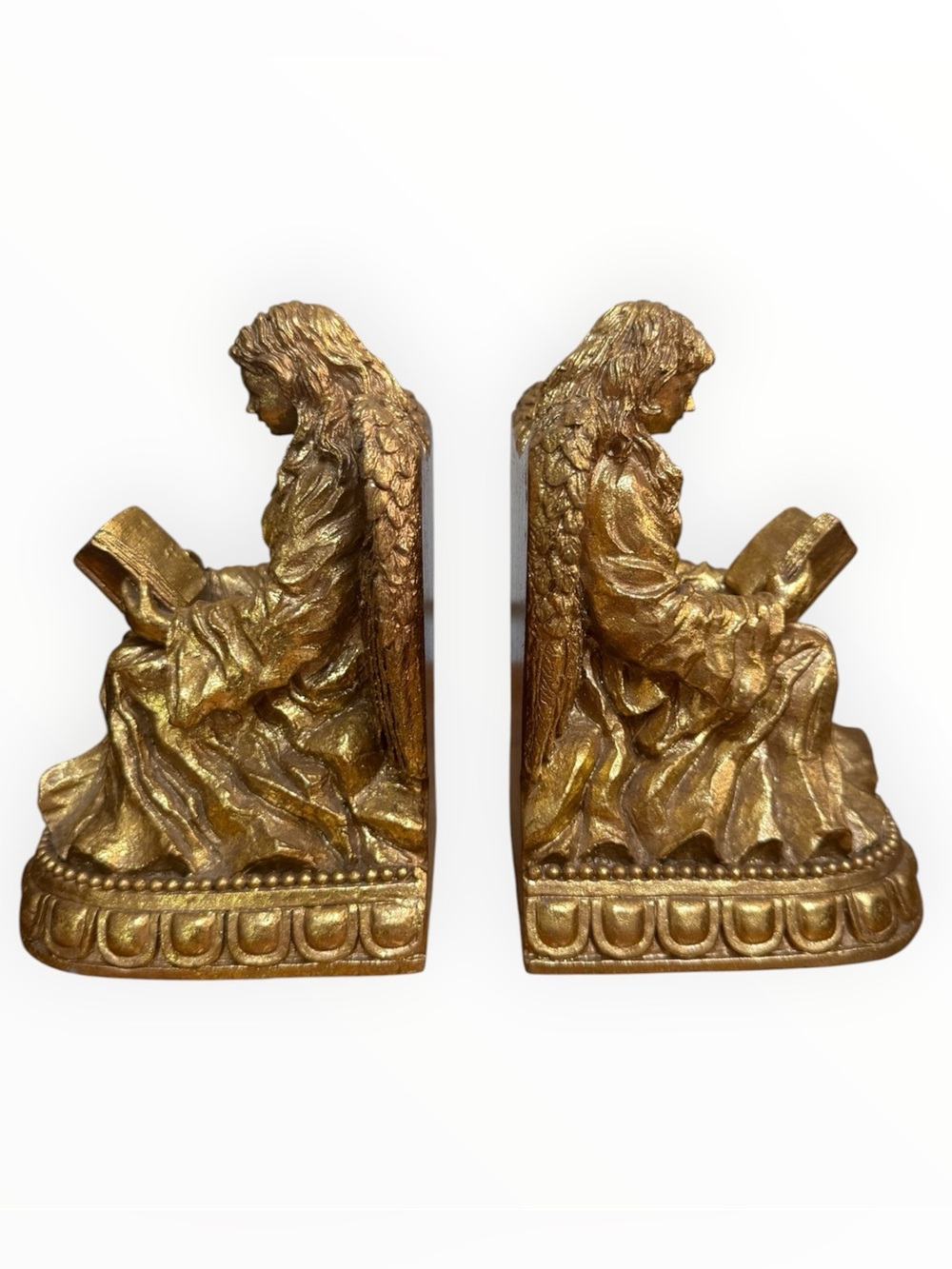 vintage 1998 gold-toned reading angel bookends - Picture 1 of 6